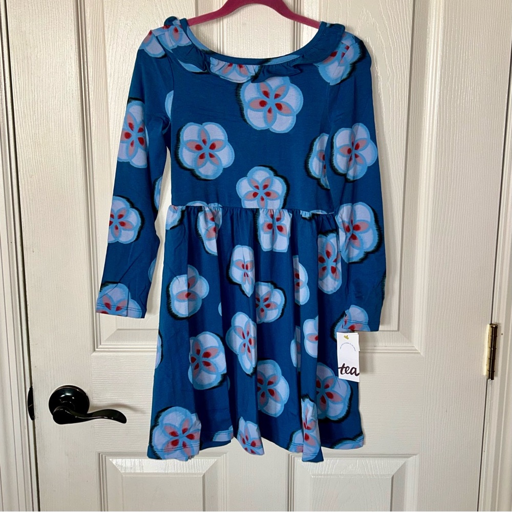 Tea Collection Blue Floral Ruffle Dress - NEW - Picture 11 of 12